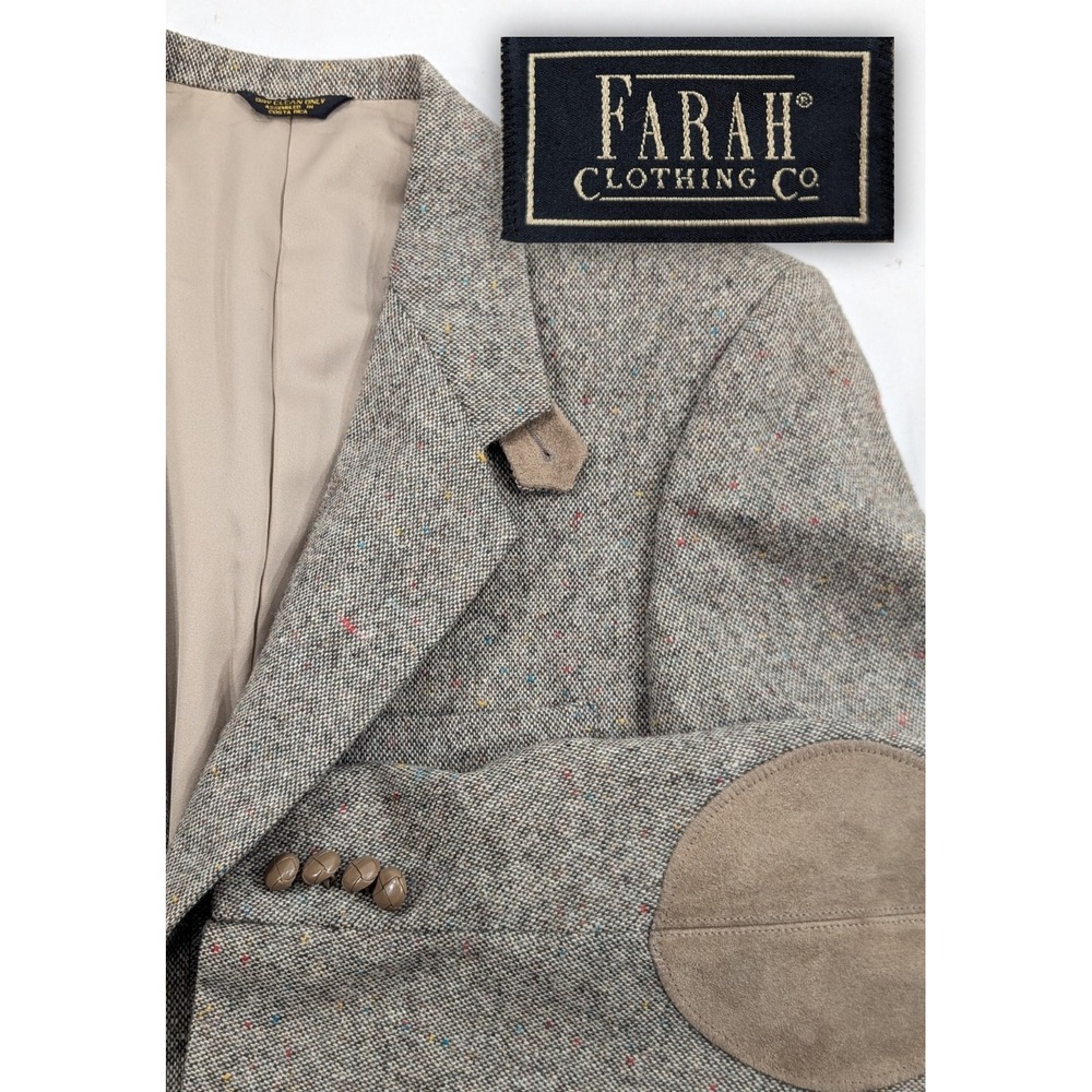 Farah Wool Blazer Sports Western Suit Jacket‎ Confetti Wool 39R Elbow Patch